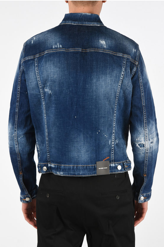 Dsquared Giubbotto Dan In Denim Effetto Vintage Uomo Glamood Outlet