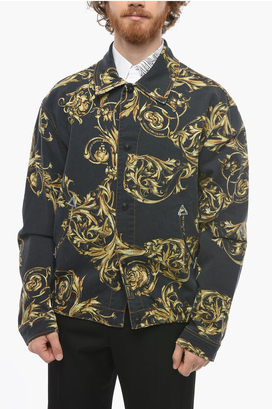 Versace Jeans Couture Denim Jacket With Barocco Print Men Glamood Outlet