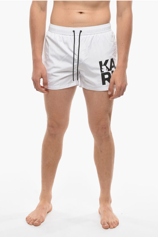 Karl Lagerfeld Solid Color Swim Shorts With Printed Contrasting Logo