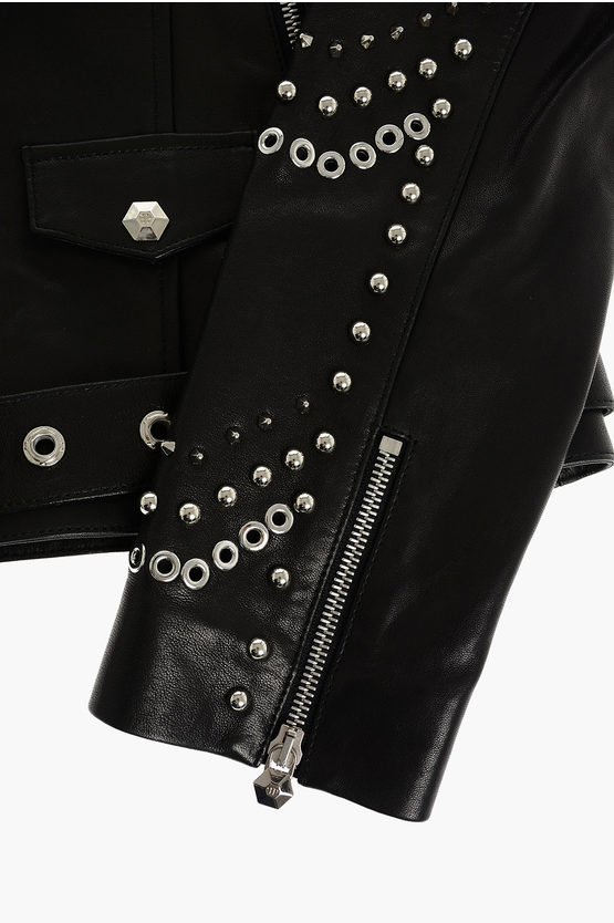 Philipp Plein Studded Leather Biker Jacket Girls Glamood Outlet