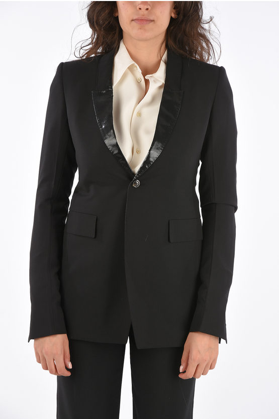 Rick Owens 1 Button Blazer With Coated Revers In Black