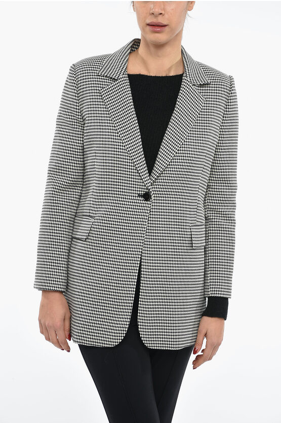 Edra 1 Button Houndstooth Blazer With Flap Pockets In Black