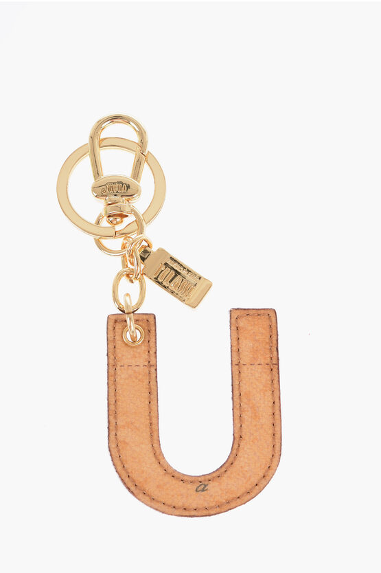 Alviero Martini 1 Classe Leather Keychain With Letter U Charm In Gold