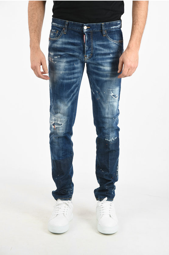 Shop Dsquared2 14cm Distressed Slim Fit Jeans With Paint