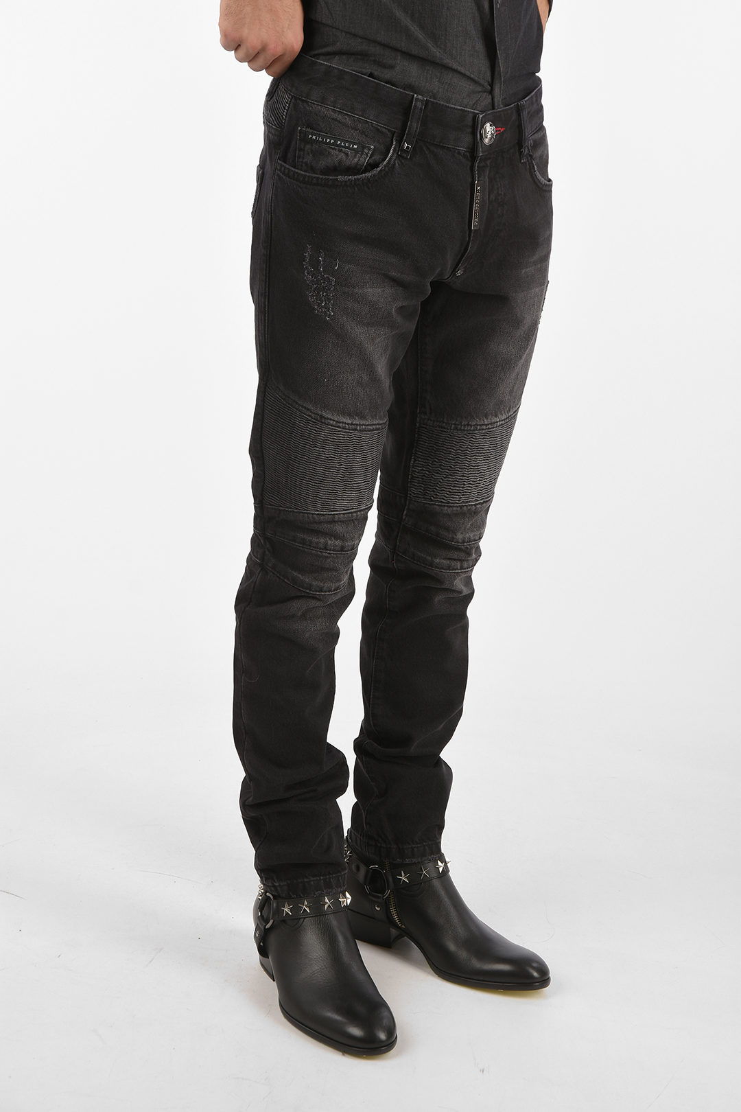 Peuter Relatie Wrijven Philipp Plein 15cm straight cut biker SOME NIGHTS jeans men - Glamood Outlet
