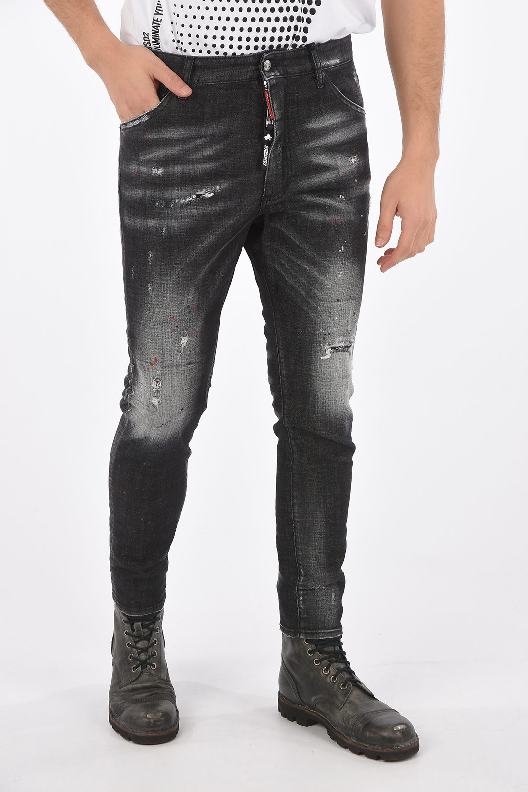 Dsquared2 15cm vintage effect long crotch relax jeans men - Glamood Outlet