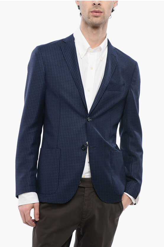 Corneliani 17,25 Microns Houndstooth Wool Gate Blazer