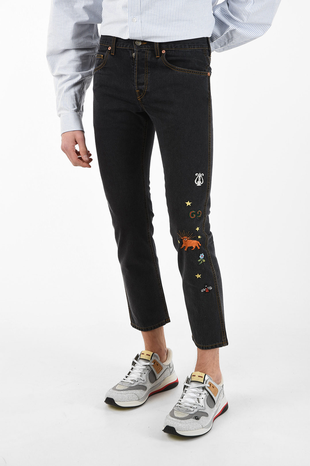 tapet Vejfremstillingsproces læber Gucci 17cm Embroidered Slim Fit Capri Jeans men - Glamood Outlet