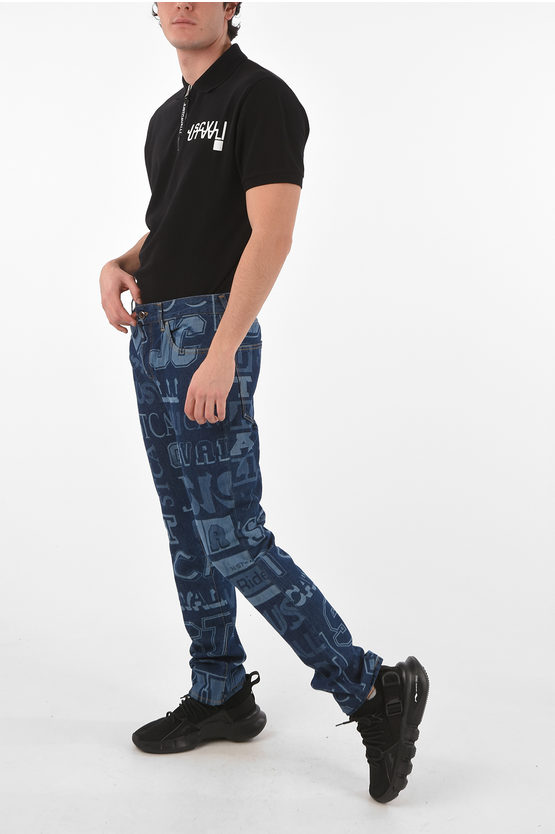 Just Cavalli 18cm all over logo printed straight fit jeans