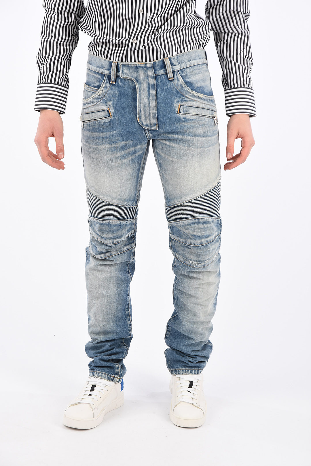teori ressource Blive opmærksom Balmain 18cm denim stone washed biker jeans men - Glamood Outlet