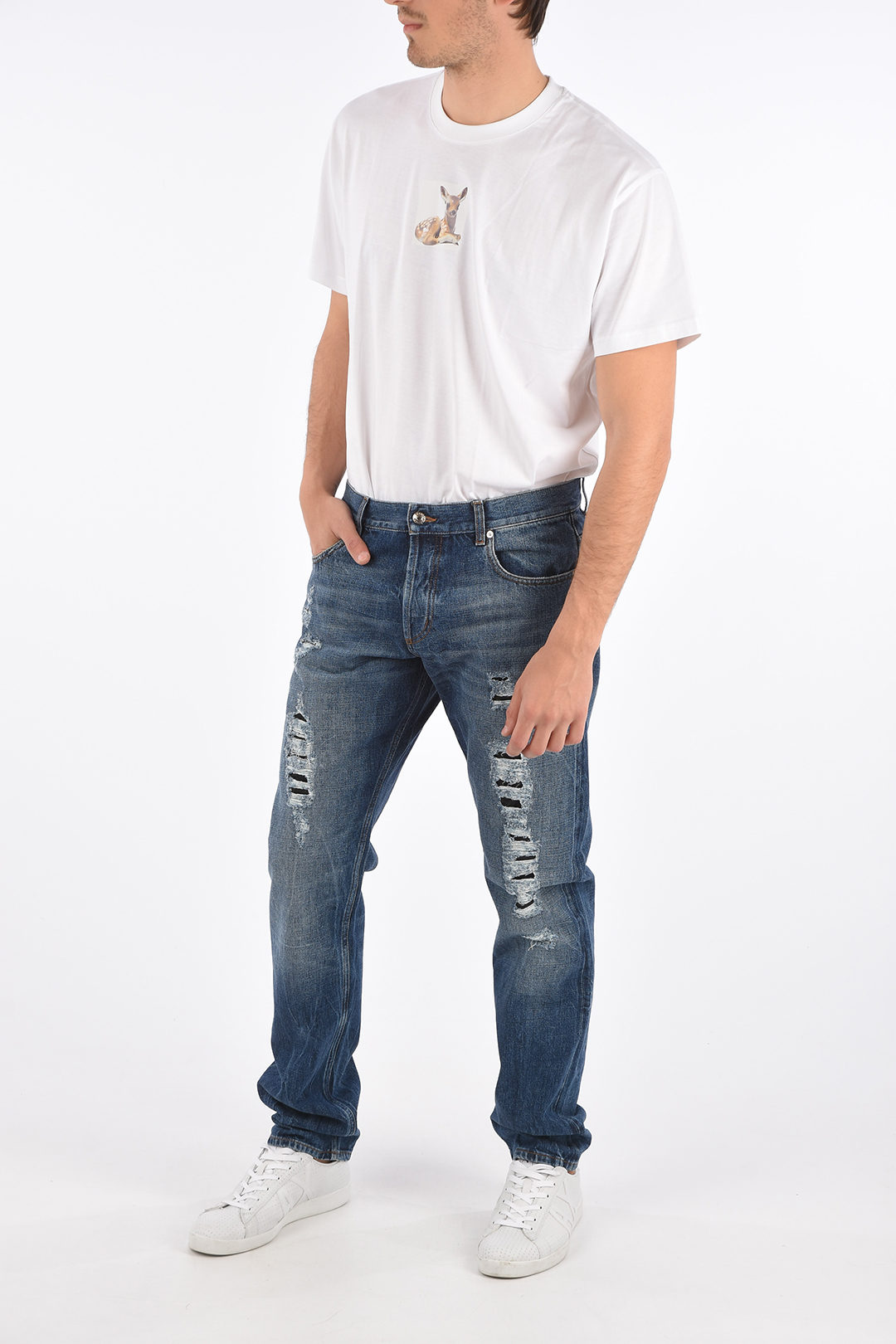 Alexander McQueen 18cm Mid-rise waist distressed jeans men