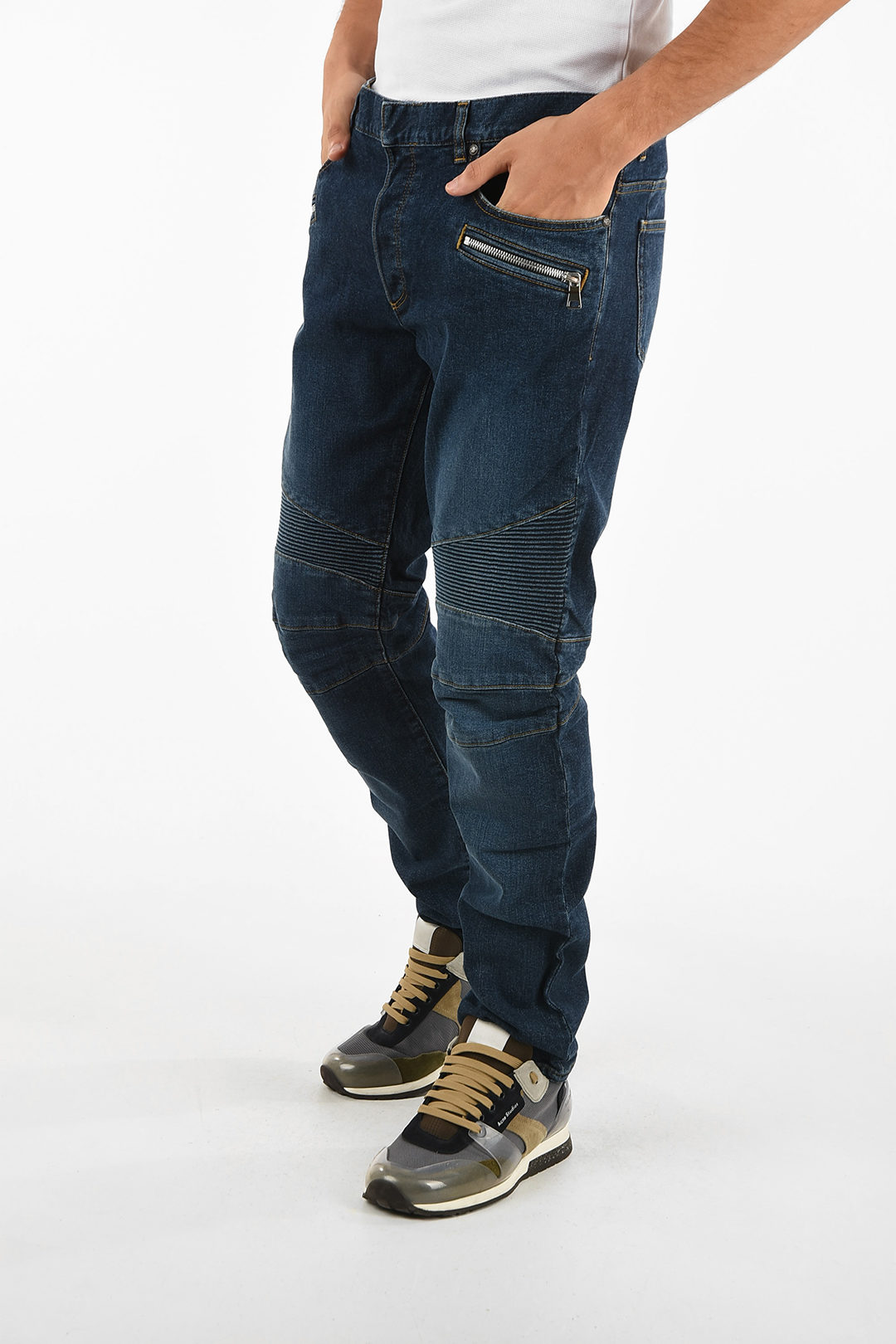 tapered biker jeans
