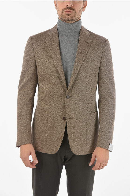 Corneliani 2 Button Gate Twill Cotton Blazer With Patch Pockets In Brown