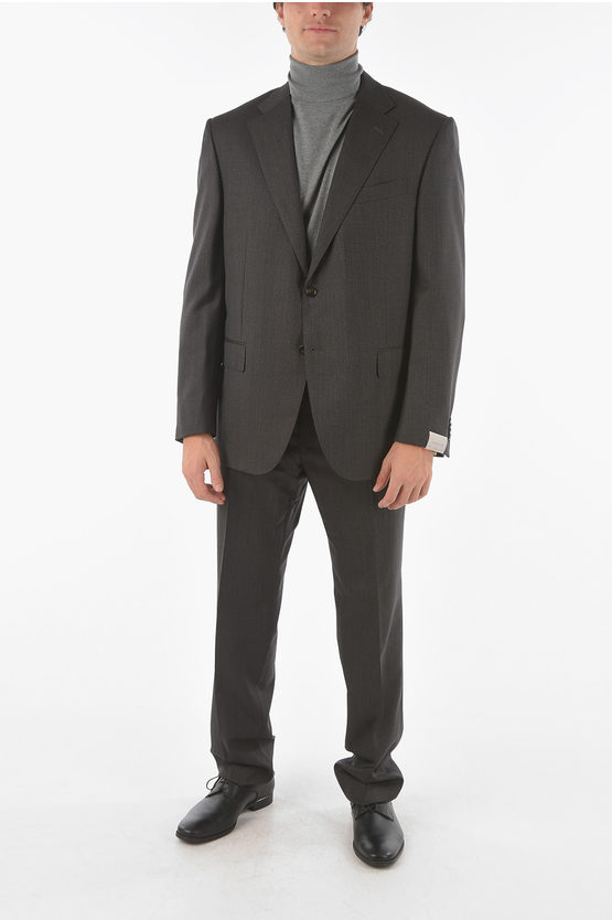 CORNELIANI 2 BUTTON LEADER HOPSACK VIRGIN WOOL SUIT 