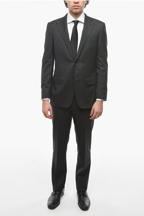 Corneliani 2 Button Mantua Virgin Wool Suit In Black