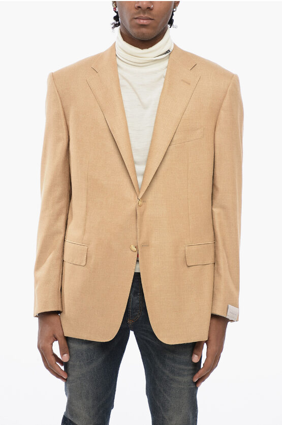 Shop Corneliani 2 Button Silk Blend Blazer With Flap Pockets