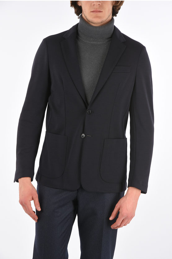 Corneliani 2 Buttons Wool Blend Blazer With Patch Pockets In Black