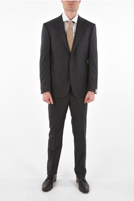 Corneliani 2-piece Leader Pinstriped Suit With Flap Pockets In Black