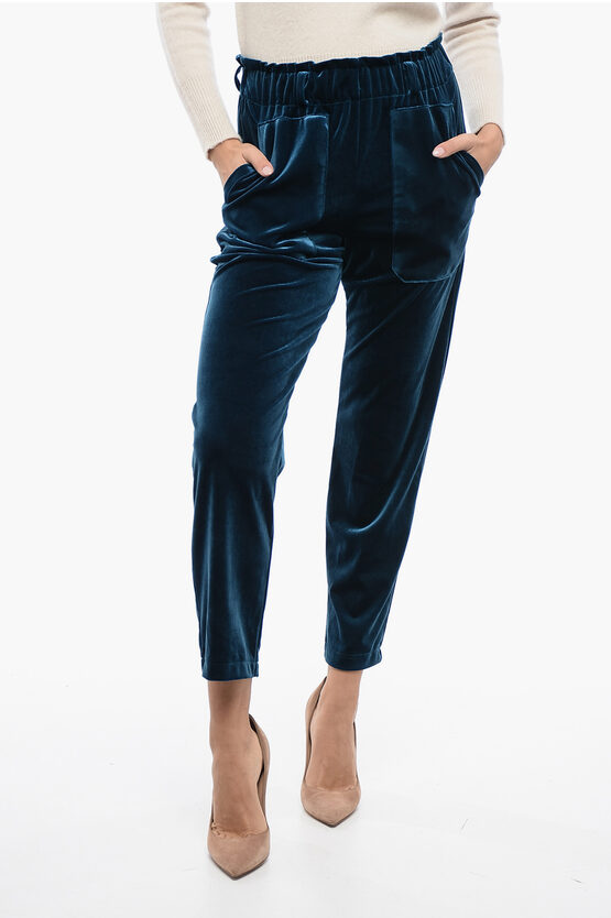 Edra 2-pocketed Chenille Pants With Elastic Waistband In Blue