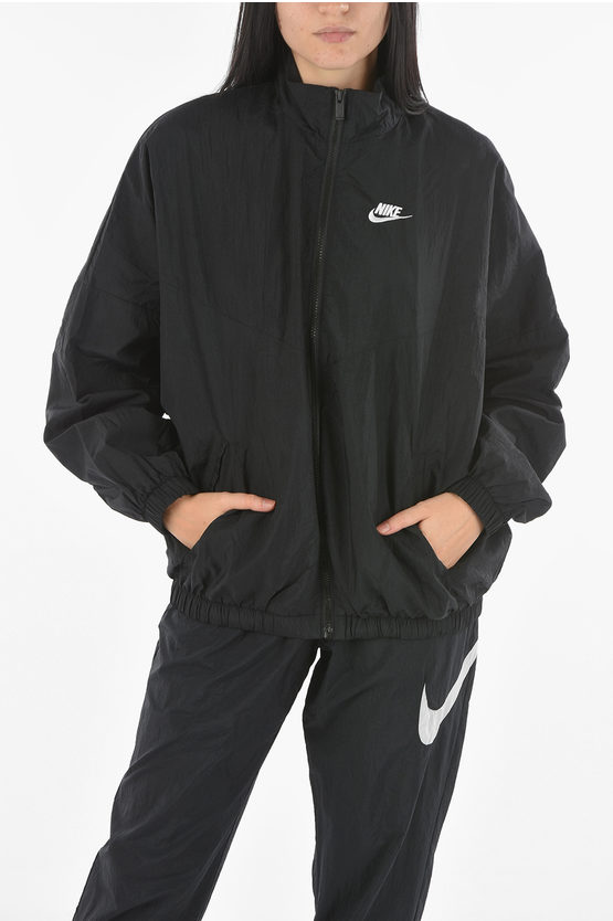 Nike 2 Pockets Oversized Windbreaker Jacket With Zip Closure In Black