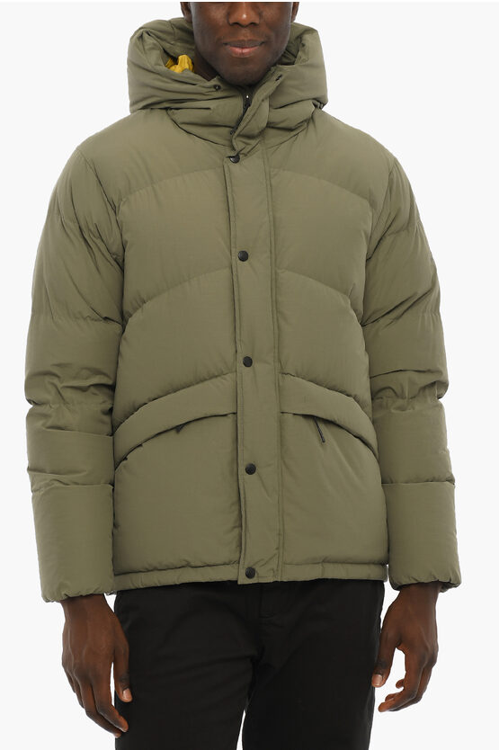 Woolrich 2 Pockets Snow Patrol Down Jacket With Snap Buttons In Green