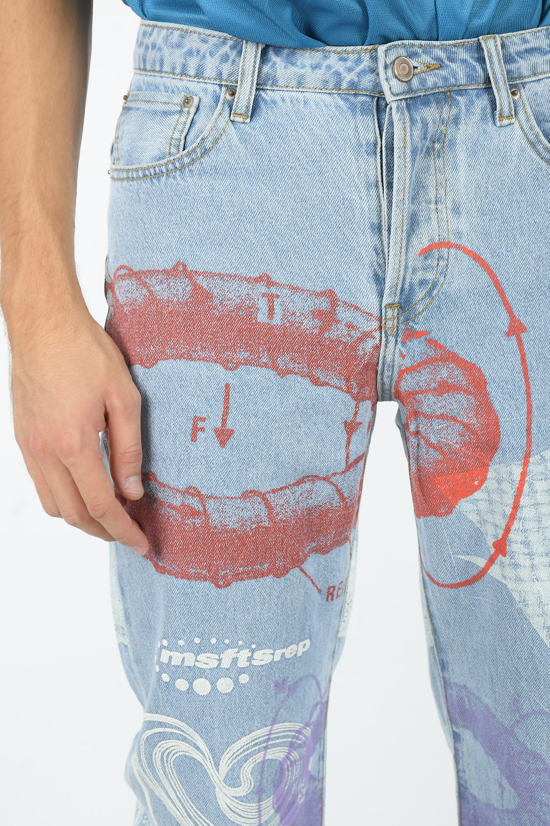 Formode bruge flaskehals MSFTSrep 20cm visible stitching Printed All Over Jeans men - Glamood Outlet