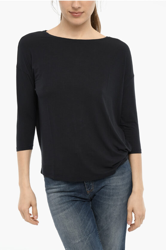 Woolrich 3/4 Sleeve Lightweight Linen T-shirt In Black