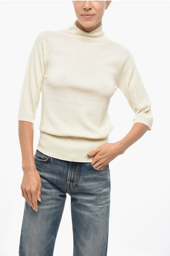 Malo 3/4 Sleeve Virgin Wool Turtleneck Sweater In Neutral
