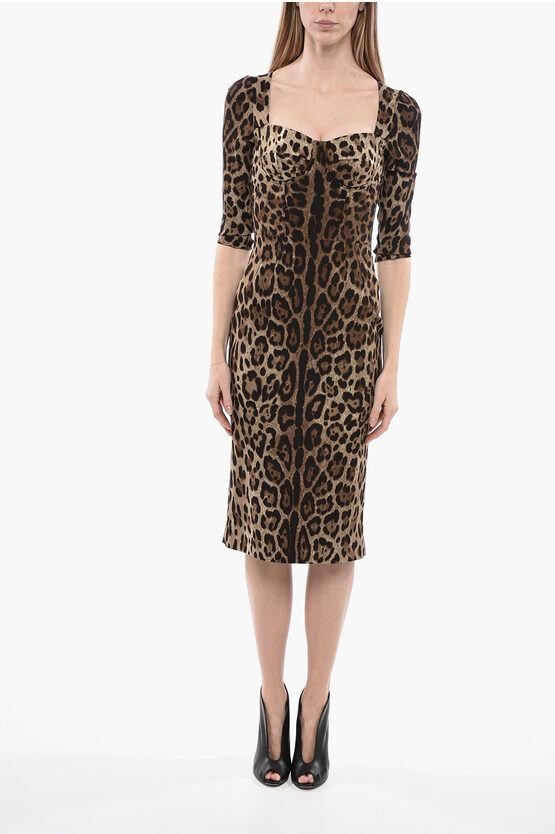Dolce & Gabbana 3/4-sleeved Animal Patterned Sheath Dress In Animal Print