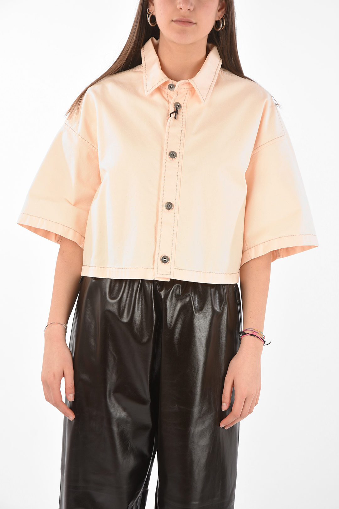 Bottega Veneta 3/4-Sleeved Denim Crop Shirt women Glamood Outlet