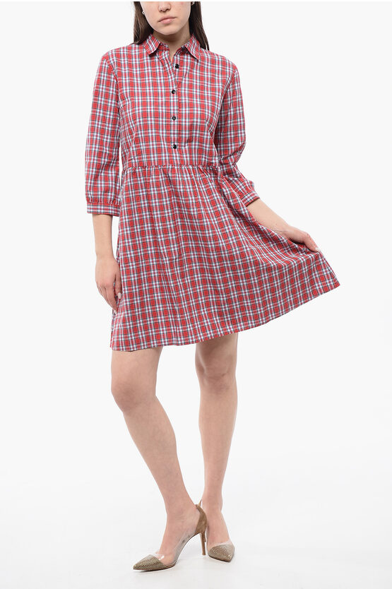 Shop Woolrich 3/4-sleeved Plaid Check Cotton Chemisier