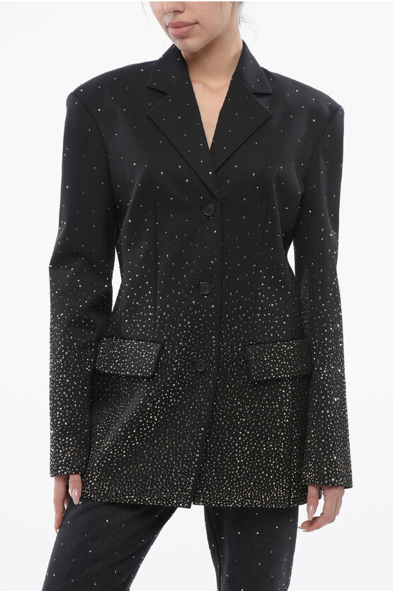 Off-white 3-button Bling Blazer With Degradè Rhinestones