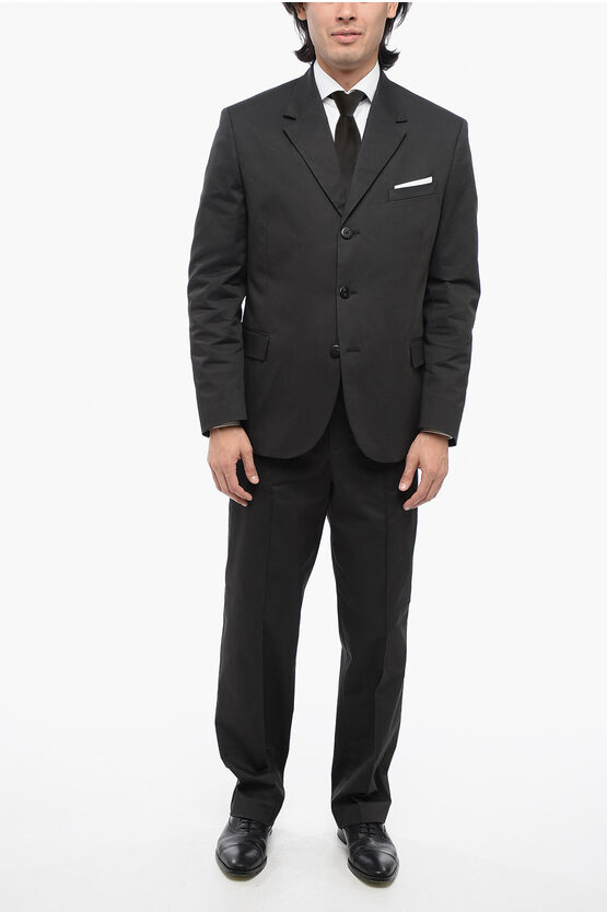 3-Button Cotton-Blend Suit with Flap Pockets