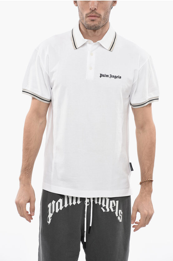 Palm Angels 3-buttons Piquet Cotton Polo Shirt In White