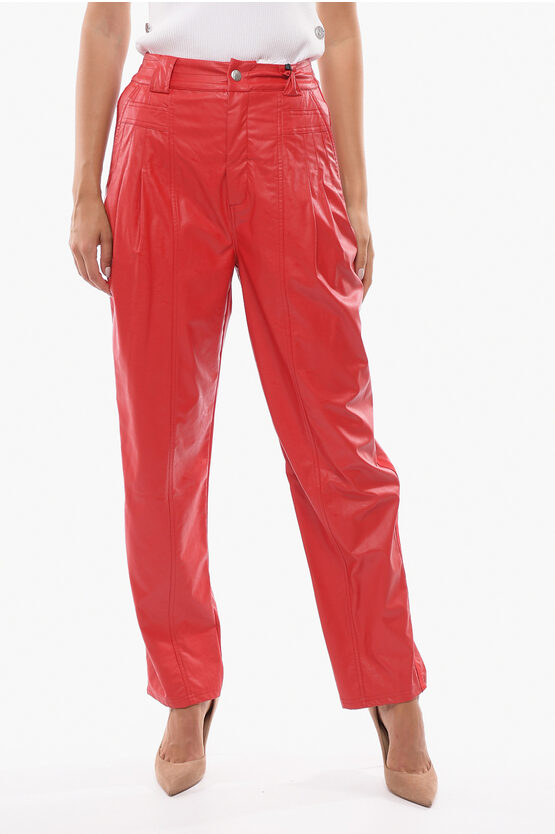 Koché 3-pleat Faux Leather Trousers In Red