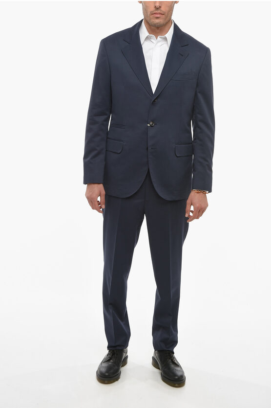 Brunello Cucinelli 3 Pocket Cotton Blend Suit With Notch Lapel In Blue