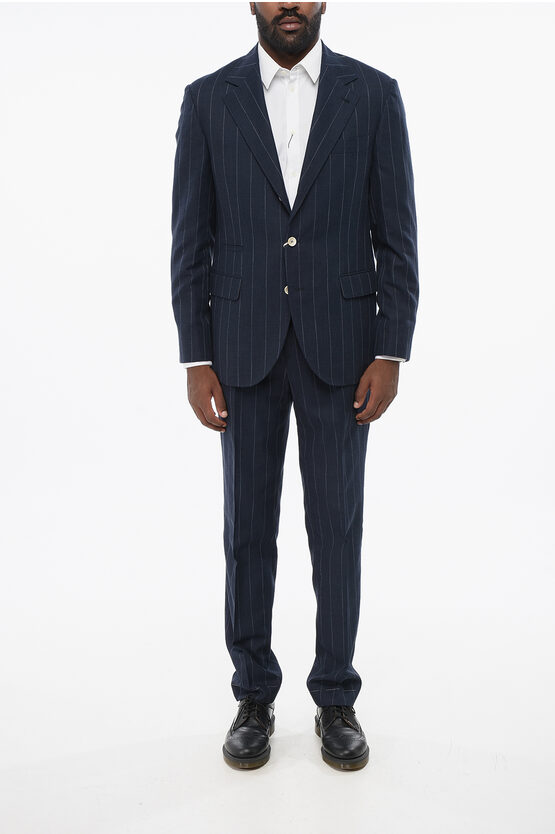 Brunello Cucinelli 3-pocketed Cotton Blend Suit With Pinstriped Pattern In Animal Print