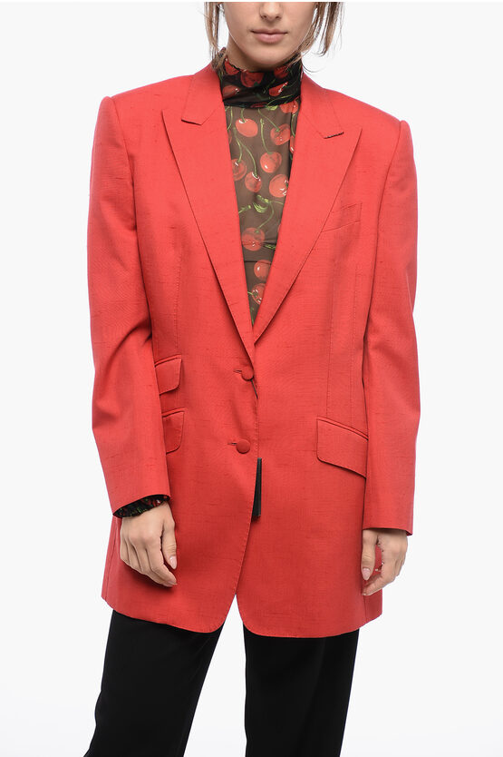 Dolce & Gabbana 3-pocketed Silk Blend Blazer With Peak Lapel