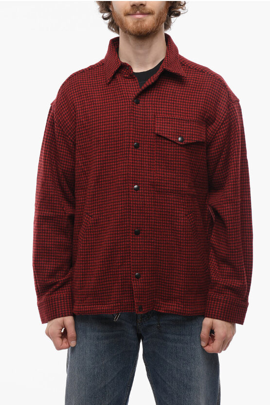 Destin 3 Pockets Pied De Poule Wool Blend Martine Pied Shirt With D In Red
