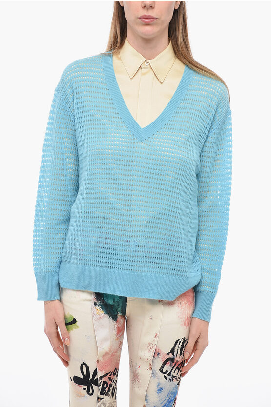 360 Sweater 360cashmere V-neck Cashmere Perforated Matilde Sweater In Blue