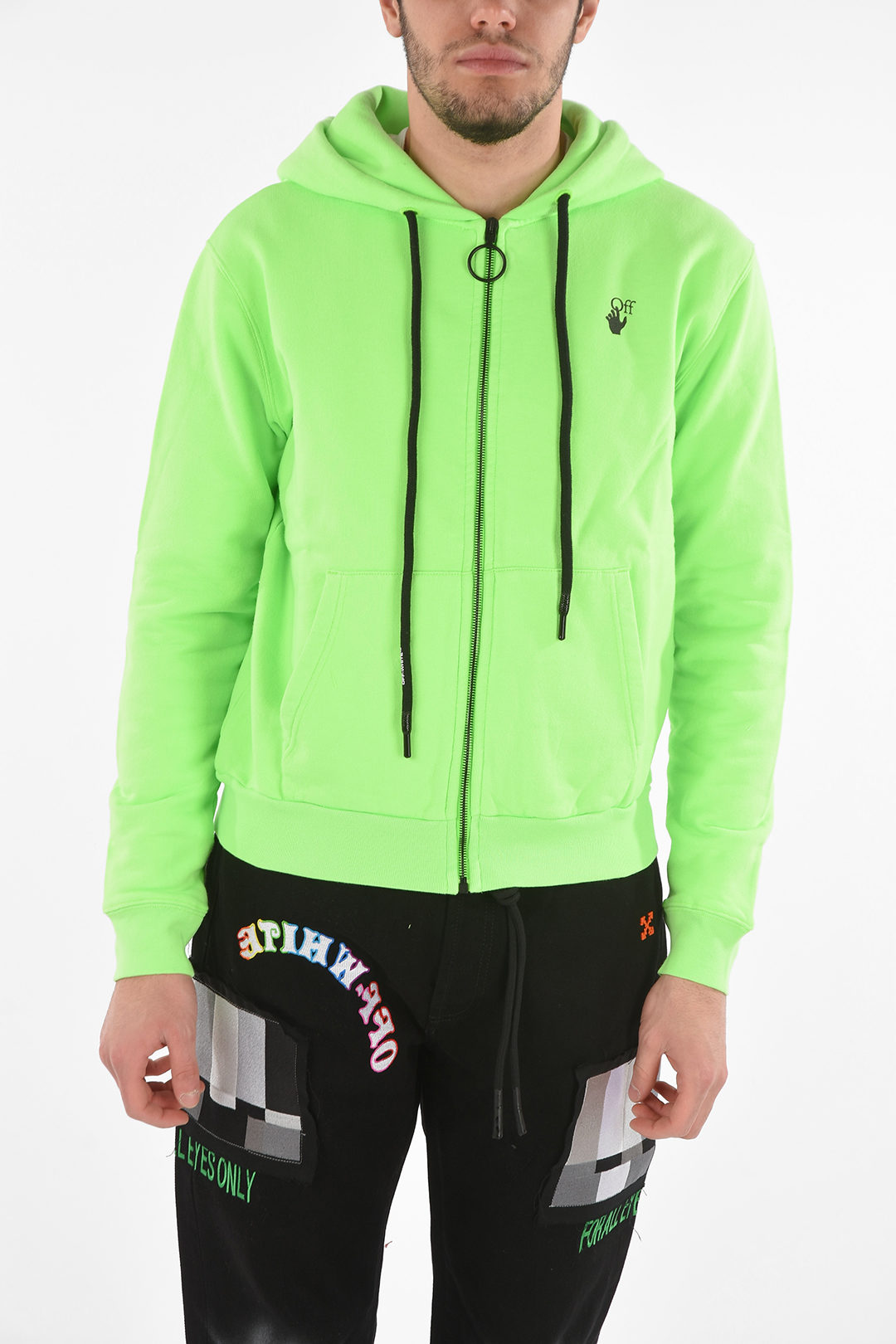 Off White 4 Arrows Printed MC FLUO Hooded Sweatshirt with Zip Fastening men Glamood Outlet