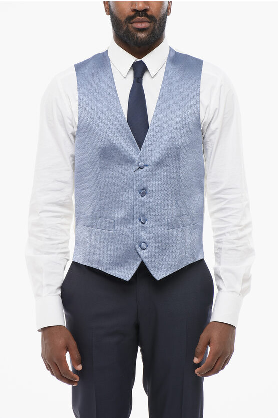 Corneliani 4 Buttons Silk Embroidered Vest With Jetted Pockets Grösse 50