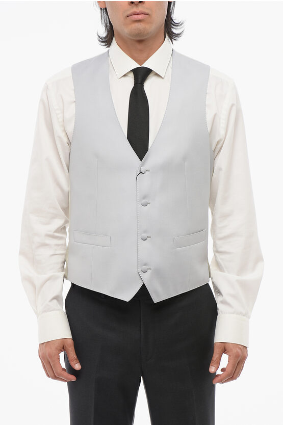 Corneliani 4 Buttons Wool Vest With Jet Pockets In White