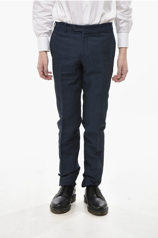 Corneliani 4-pocket Linen-blend Trousers With Belt Loops In Blue