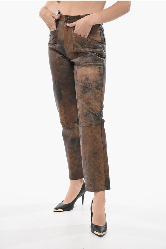 Baia 4 Pocket Mom Fit Leather Pants In Brown