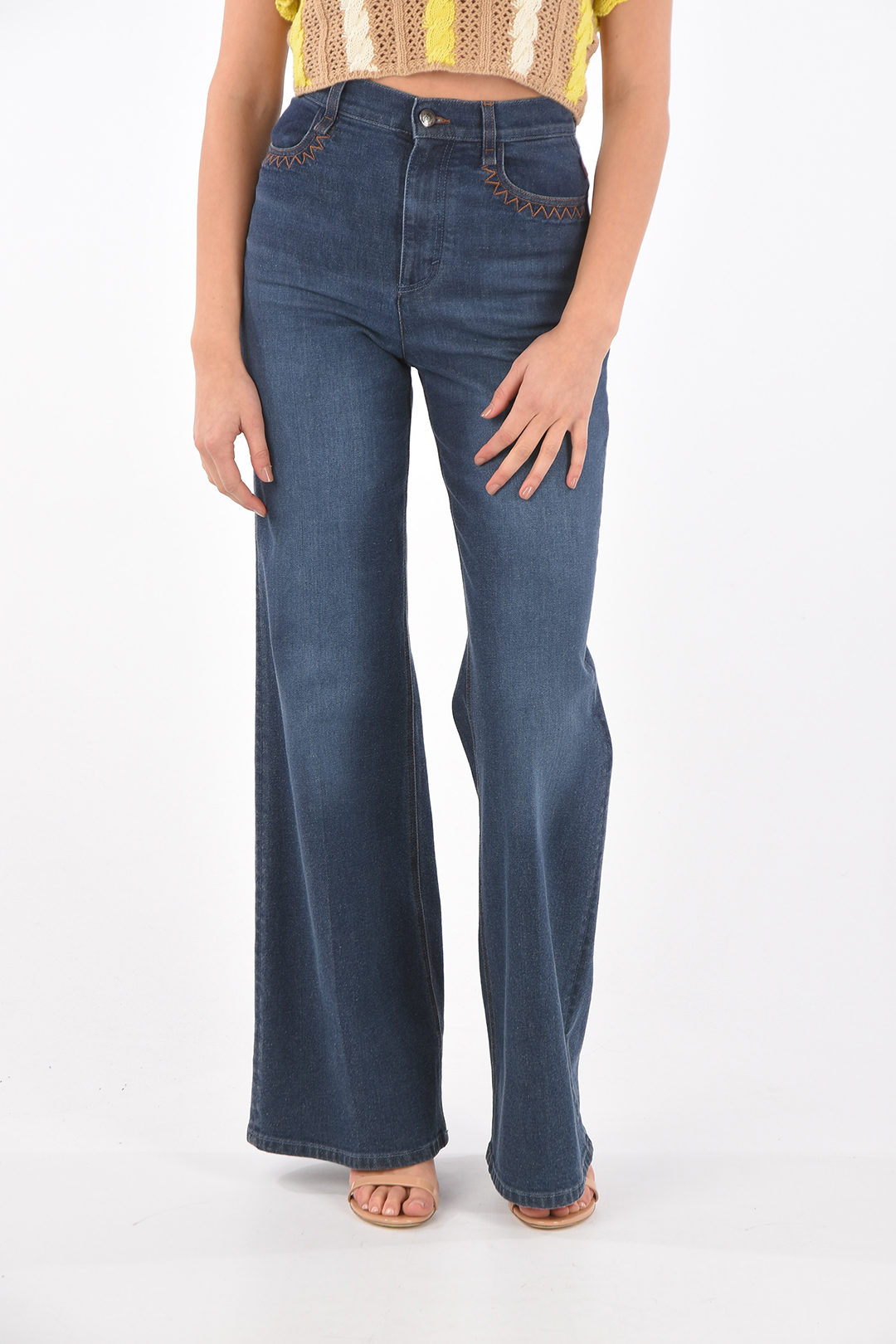 Chloe 4 Pocket Palazzo Denims with Logo 