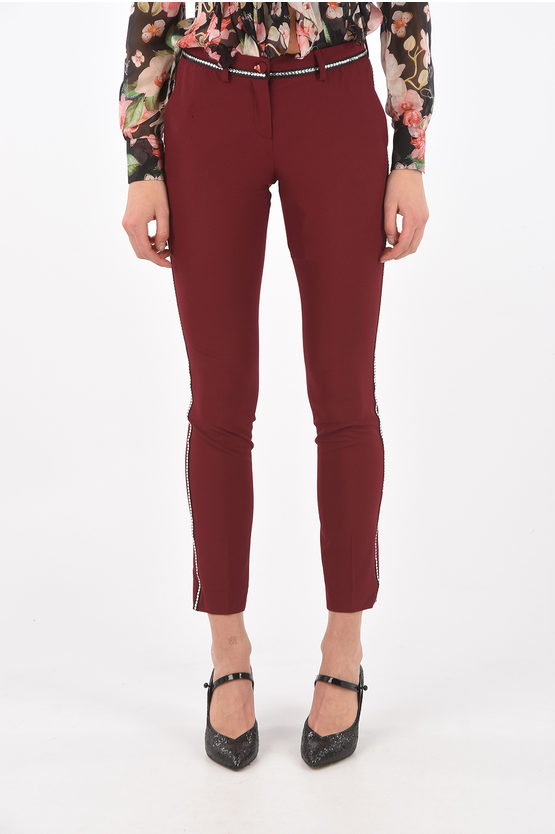 Philipp Plein 4 Pocket To Look Pants With Rhinestone Embellishment In Red