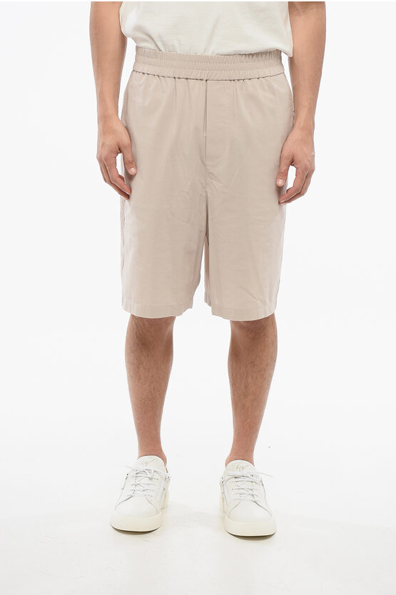 Ami Alexandre Mattiussi 4-pocketed Cotton Shorts With Elastic Waistband In Neutral