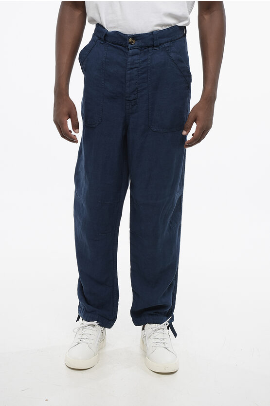 Brunello Cucinelli 4-pocketed Linen Pants With Drawstringed Ankle In Blue