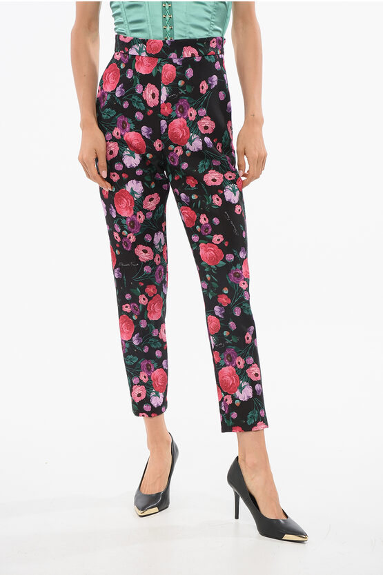 Elisabetta Franchi 4-pocketed Pants With Floral Motif In Black